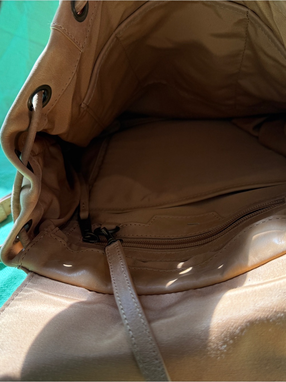 Tan Leather Drawstring Backpack - Picture 3 of 5
